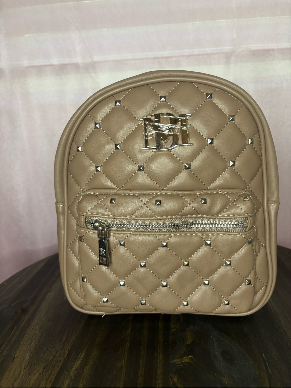 Badgley Mischka Quilted Mini Backpack in Taupe